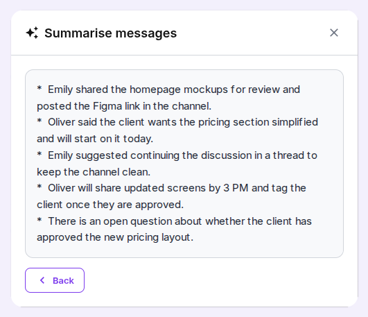 A message being rewritten by AI with language bubbles and a summary card